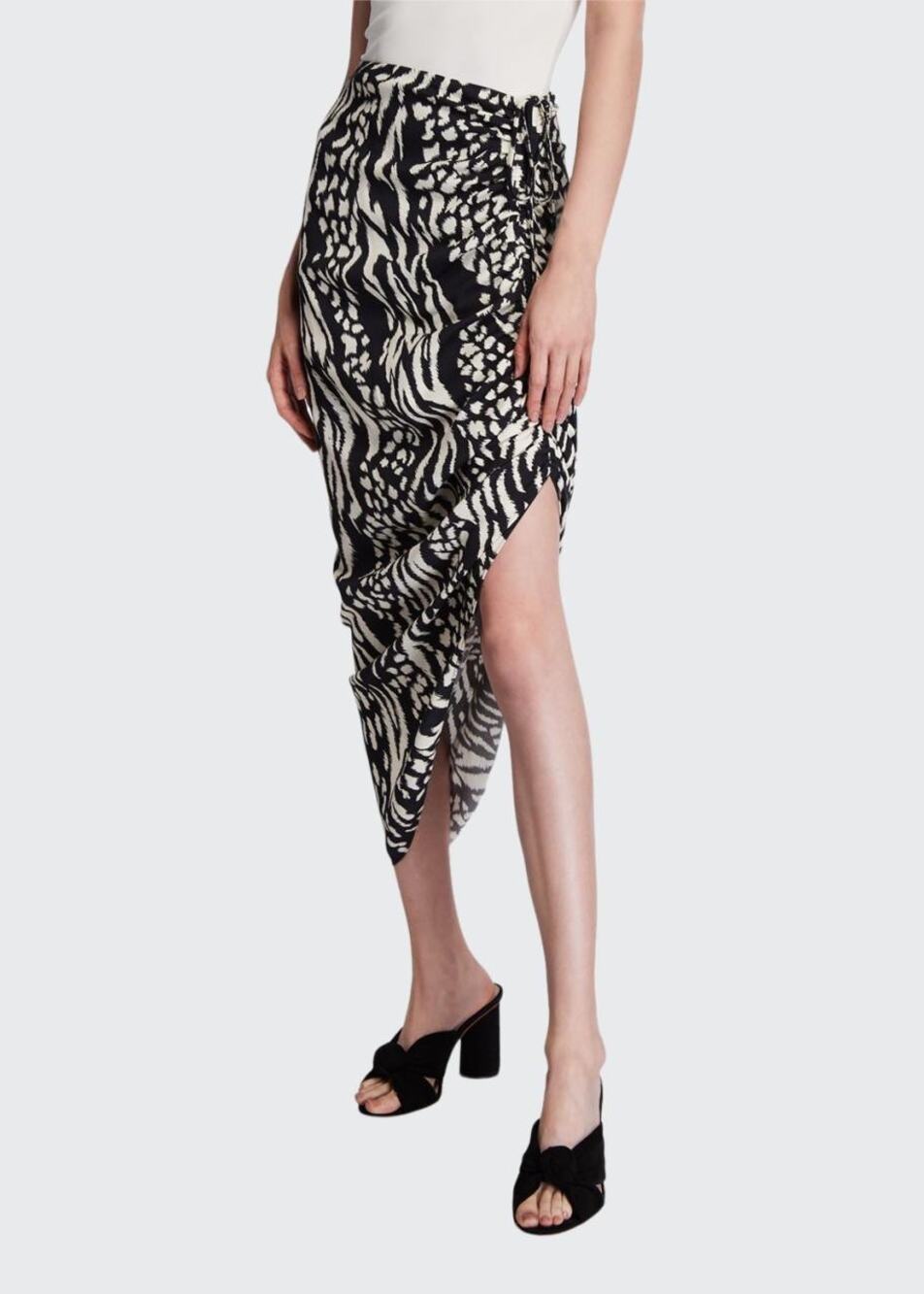 $395 Veronica Beard Ari Ikat Animal-Print High-Low Skirt - 8
